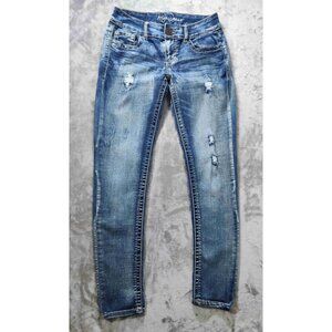 ARIYA Distressed Straight Leg Jeans  Rhinestone Details Women Size 7/8